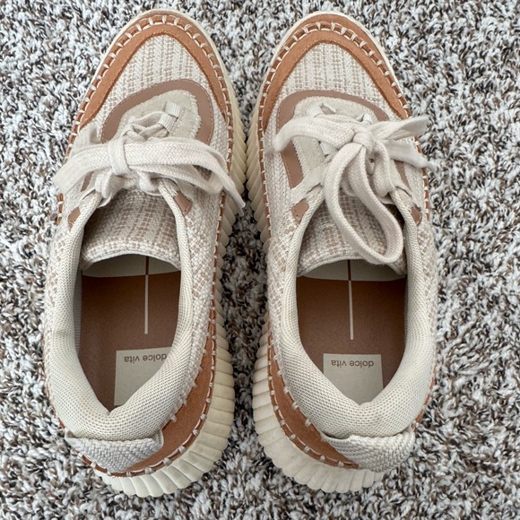 Dolce Vita Platform Sneakers Size 7.5 Beige Canvas Tan Suede Casual shoes - Picture 8 of 10